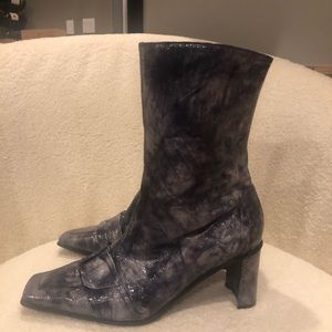 Women’s French made patent leather boot modelled denim colouring size 41